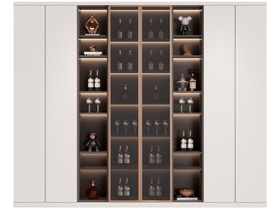 现代中间玻璃柜门的酒柜3d模型 现代中间玻璃柜门的酒柜