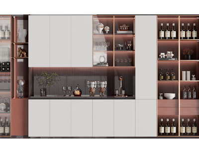 现代加宽酒柜3d模型 现代加宽酒柜