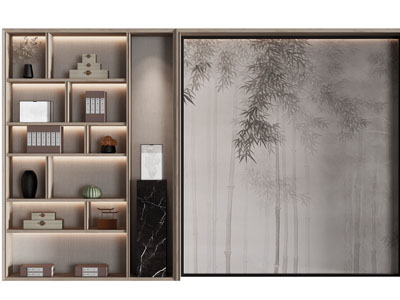 新中式装饰柜、背景墙