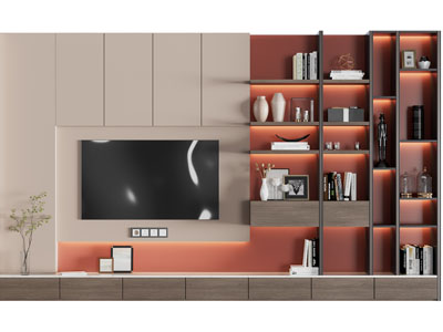 现代带装饰柜的电视背景墙3d模型 现代带装饰柜的电视背景墙