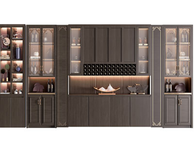新中式玻璃柜门的酒柜