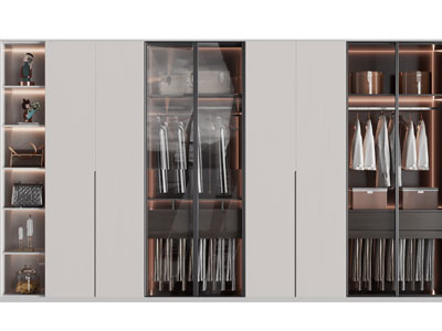 现代玻璃柜门的衣柜3d模型 现代玻璃柜门的衣柜