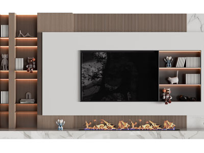 现代带收纳柜的电视背景墙3d模型 现代带收纳柜的电视背景墙