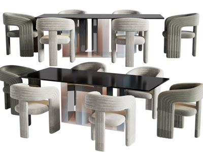 现代长方形餐桌椅组合