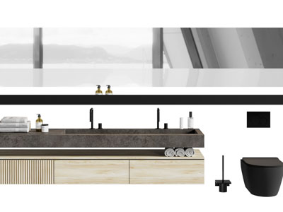 现代悬挂式洗手台、镜柜