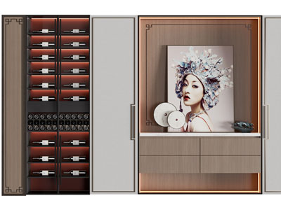 新中式酒柜3d模型 新中式酒柜