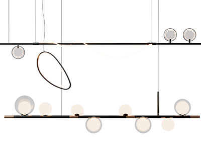 现代金属杆上的多头吊灯