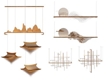 新中式山脉装饰的吊灯