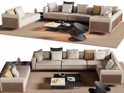 现代户外转角多人、双人沙发和茶几组合