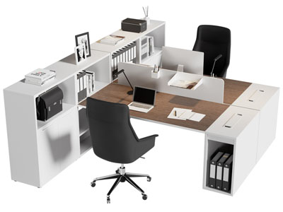 现代带收纳柜的办公桌椅组合
