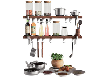 现代调味瓶、锅具厨具组合