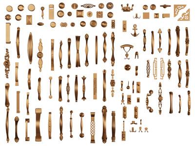 欧式金属雕花柜门拉手3d模型 欧式金属雕花柜门拉手