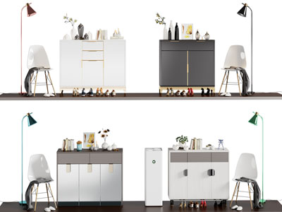 现代玄关鞋柜、休闲椅