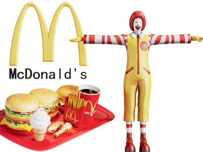 现代麦当劳标志、菜单、广告牌3d模型 现代麦当劳标志、菜单、广告牌