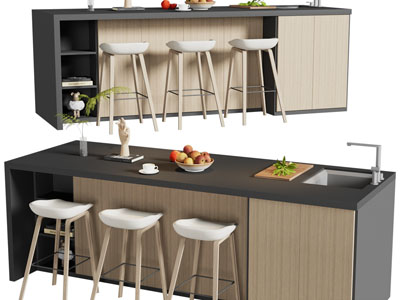 现代带水池的吧台吧凳