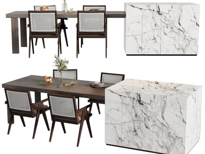 侘寂风带吧台的餐桌椅组合