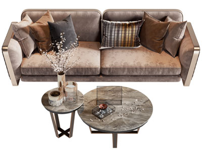 现代布艺双人沙发、茶几组合3d模型 现代布艺双人沙发、茶几组合