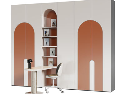 现代带书桌的装饰柜