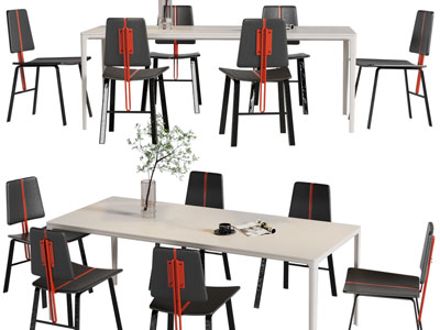 现代长方形餐桌椅组合