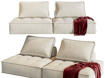 现代布艺双人沙发3d模型 现代布艺双人沙发