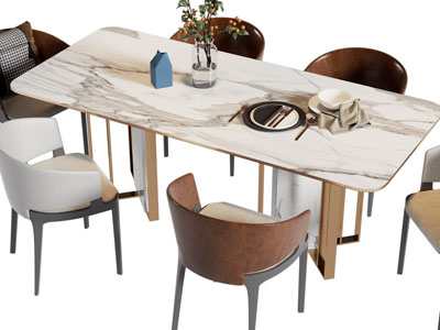 现代长方形餐桌椅组合