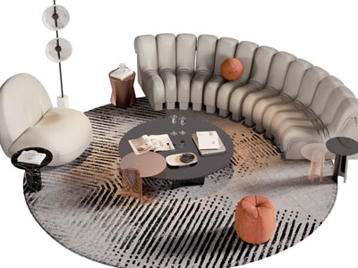 现代弧形多人沙发、单人沙发和茶几组合