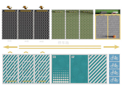 现代停车场标志、指示牌、停车位