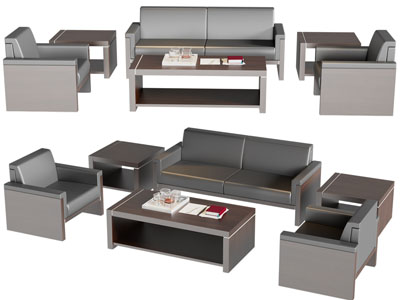 现代办公双人、单人沙发和茶几组合