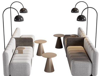 现代卡座多人沙发边几