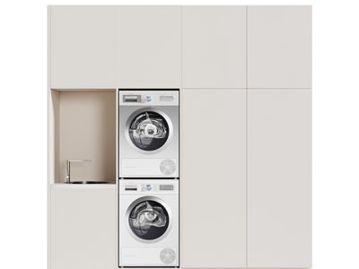 现代嵌入洗衣机烘干机的装饰柜