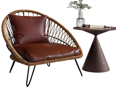 北欧藤编休闲椅子、边几