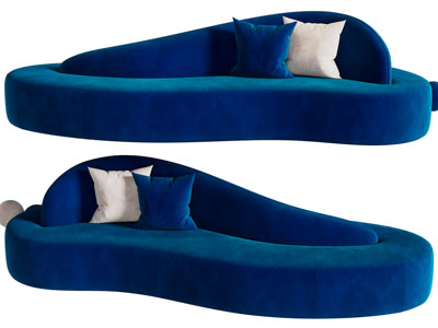 现代布艺蓝色多人沙发