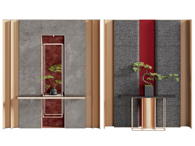 新中式背景墙3d模型 新中式背景墙