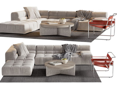 现代转角布艺多人沙发