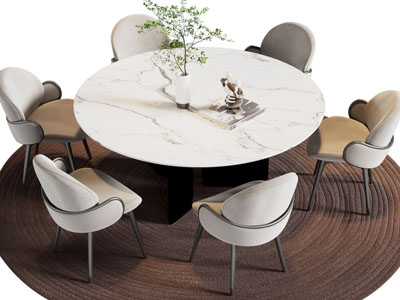 现代圆形大理石餐桌椅组合