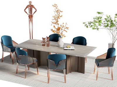 现代长方形餐桌椅组合