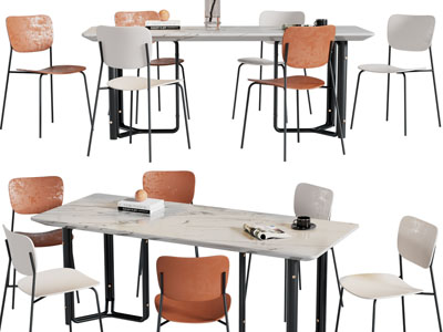 现代大理石长方形餐桌椅组合