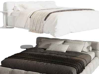 现代布艺双人床