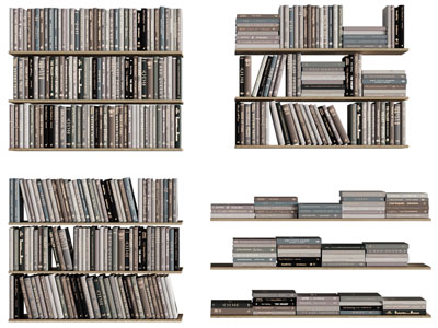 现代隔板上的书籍杂志