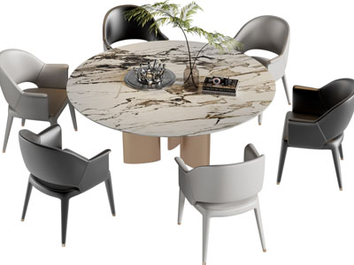 现代圆形大理石餐桌椅组合