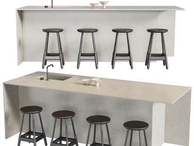 现代带水吧台的吧台吧凳
