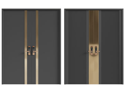现代带密码锁的双扇平开门