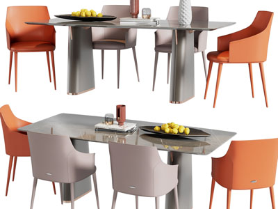 现代长方形餐桌椅组合