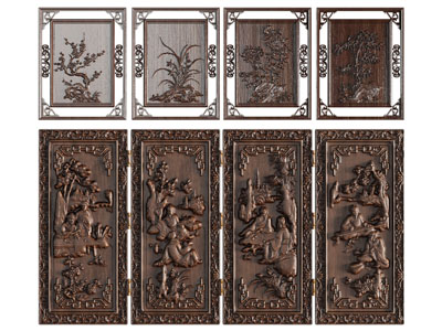 中式实木浮雕、装饰挂画