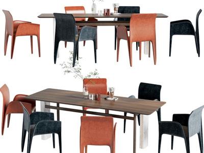 现代长方形餐桌椅组合