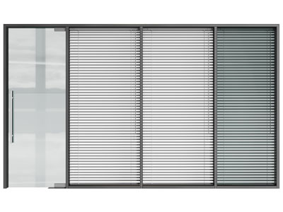 现代办公带百叶窗的隔断玻璃门