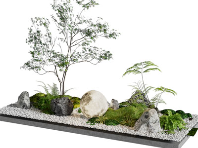 新中式石头、小树景观园艺小品