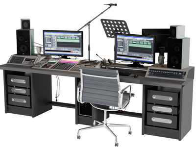 现代调音台、录音室录音设备3d模型 现代调音台、录音室录音设备
