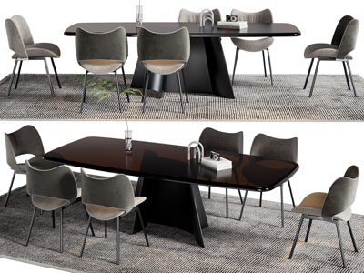 现代长方形餐桌椅组合