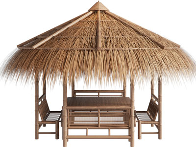 中式户外茅草屋亭子